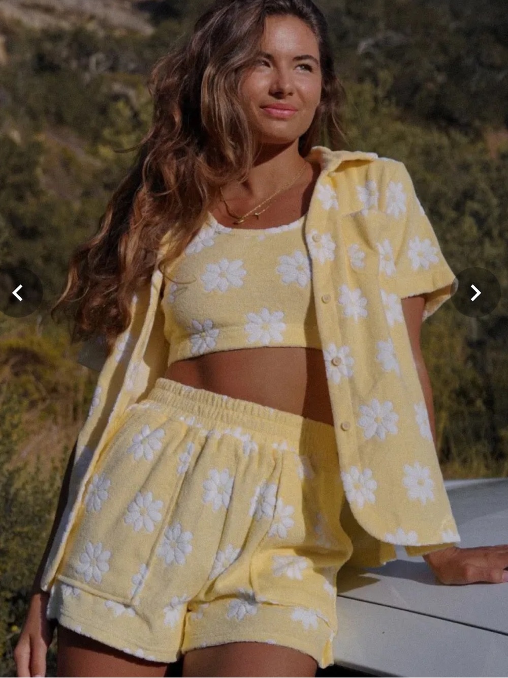 Yllw Floral Terry Three-Piece Set - Crop Top, Shorts & Shirt, size medium